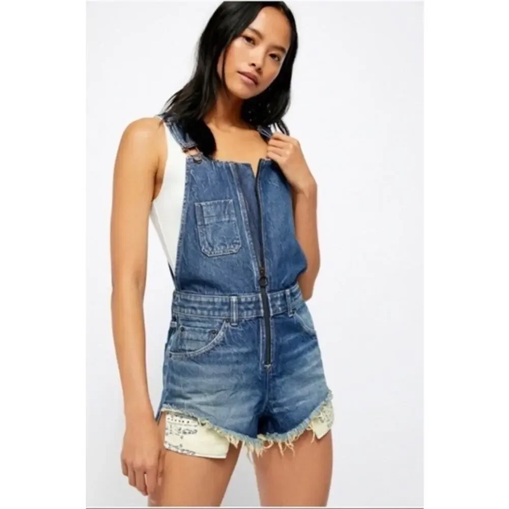 Free People Women's Sunkissed Denim Short Overalls Size 6